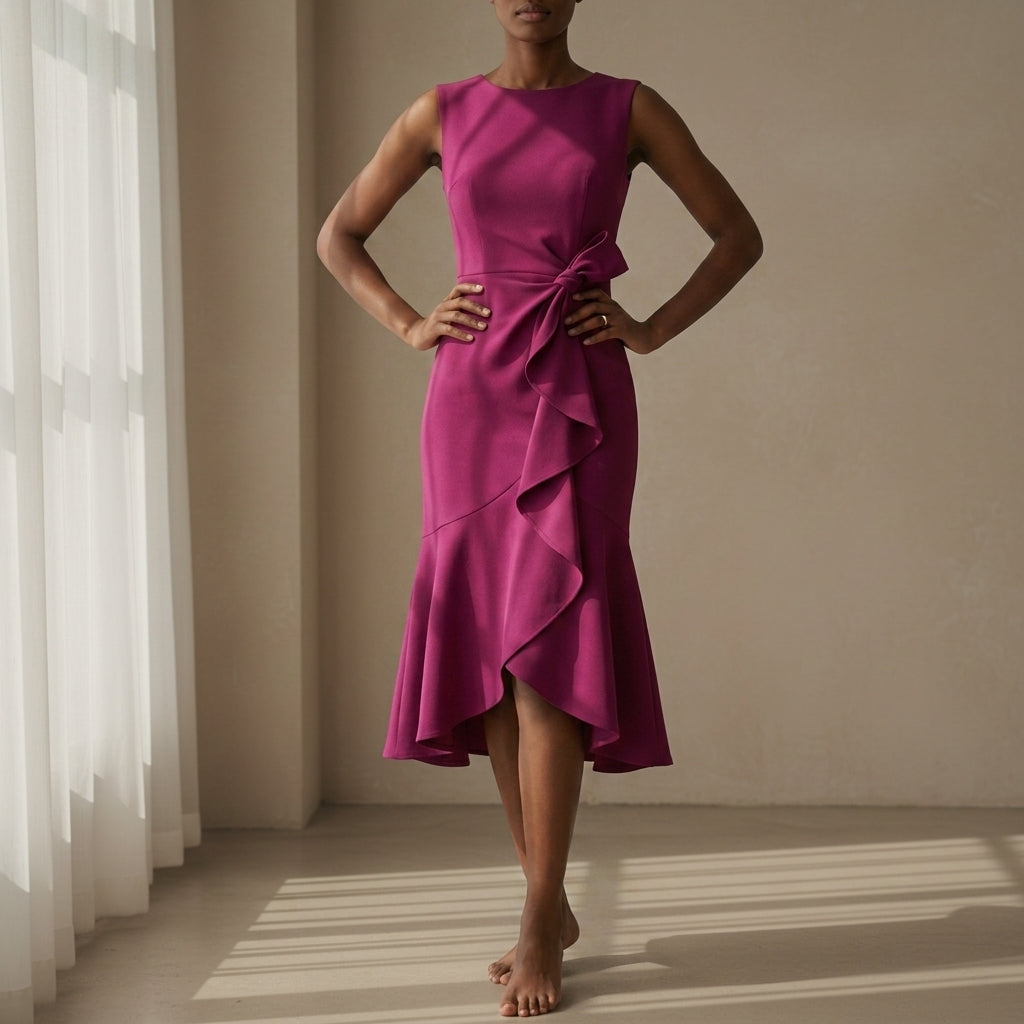 Women's Asymmetric Midi Dress Draped Sleeveless Style – Celeste