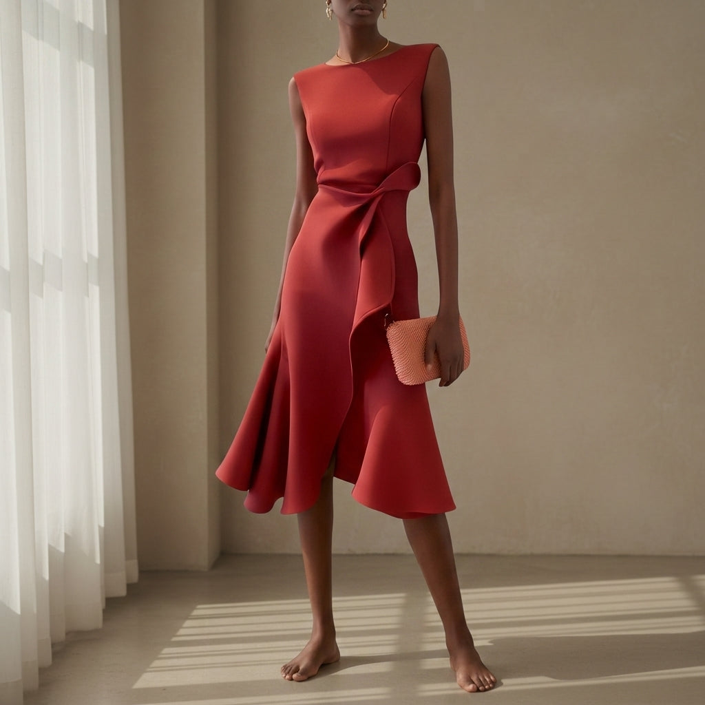 Women's Asymmetric Midi Dress Draped Sleeveless Style – Celeste