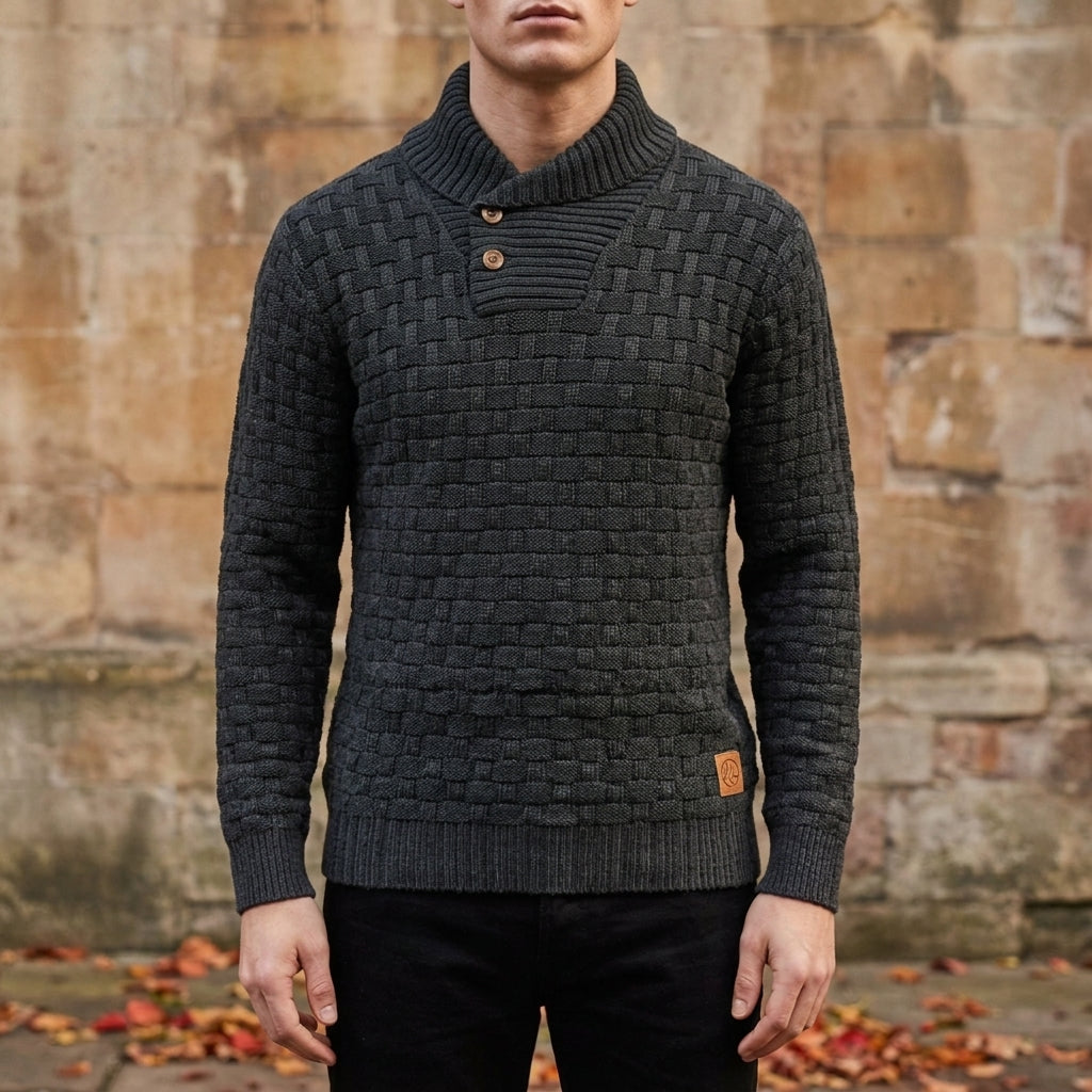 Men's Knit Sweater Shawl Collar Basket Weave Relaxed Fit – Alden