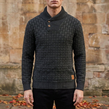 Men's Knit Sweater Shawl Collar Basket Weave Relaxed Fit – Alden