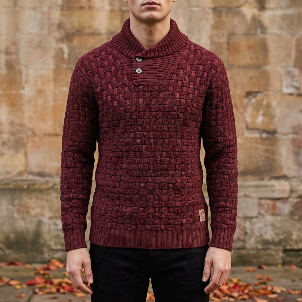 Men's Knit Sweater Shawl Collar Basket Weave Relaxed Fit – Alden