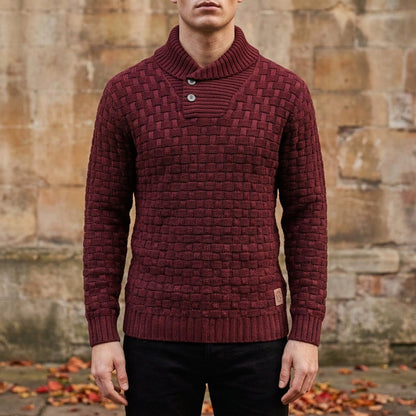 Men's Knit Sweater Shawl Collar Basket Weave Relaxed Fit – Alden