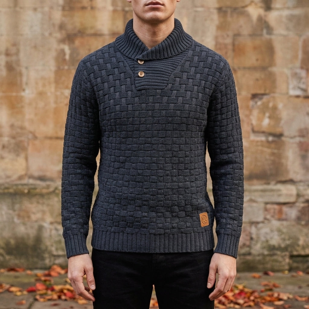 Men's Knit Sweater Shawl Collar Basket Weave Relaxed Fit – Alden