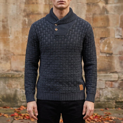 Men's Knit Sweater Shawl Collar Basket Weave Relaxed Fit – Alden