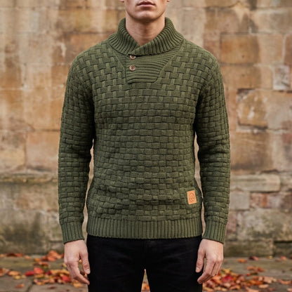 Men's Knit Sweater Shawl Collar Basket Weave Relaxed Fit – Alden