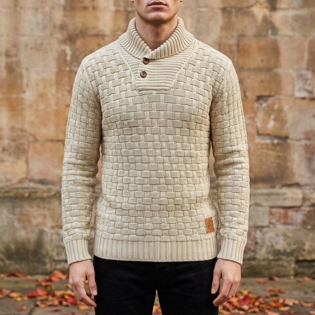 Men's Knit Sweater Shawl Collar Basket Weave Relaxed Fit – Alden