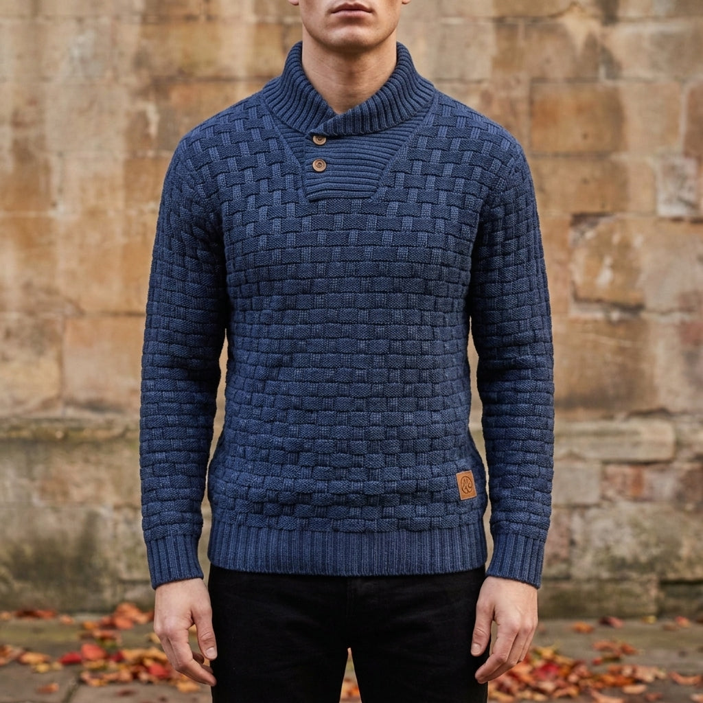 Men's Knit Sweater Shawl Collar Basket Weave Relaxed Fit – Alden