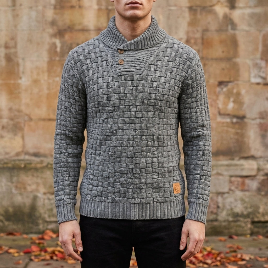Men's Knit Sweater Shawl Collar Basket Weave Relaxed Fit – Alden
