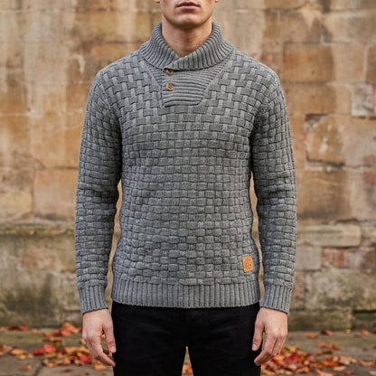 Men's Knit Sweater Shawl Collar Basket Weave Relaxed Fit – Alden
