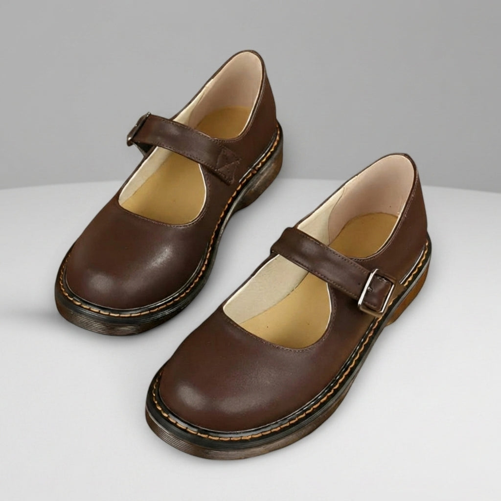 Women's Mary Jane Flats Faux Leather Buckle Strap – Celeste