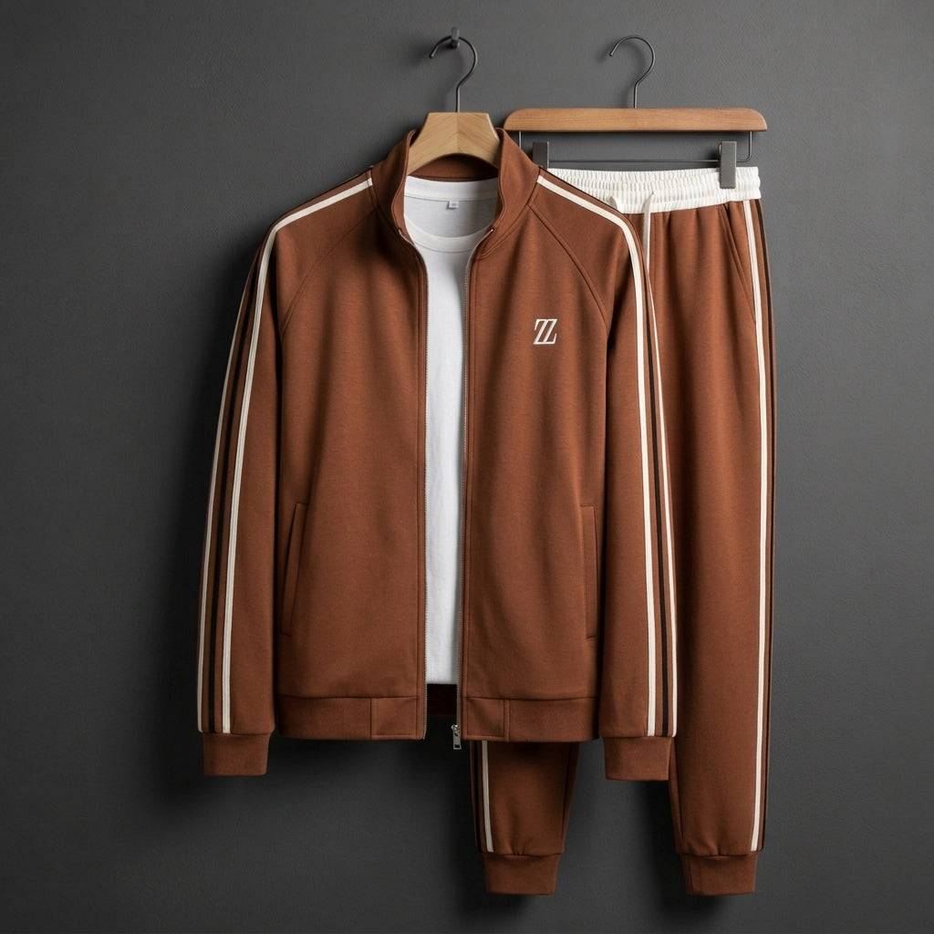 Sienna Stripe-Panel Zip Tracksuit Set