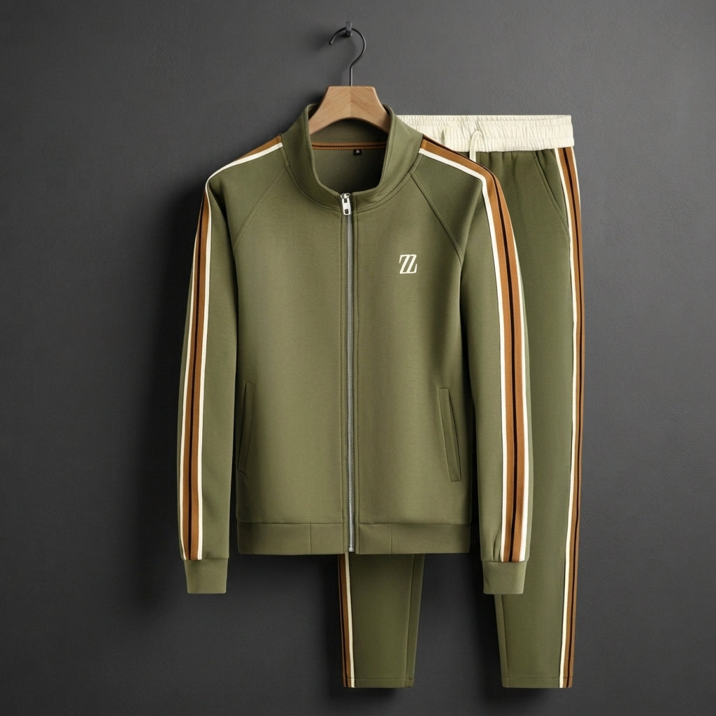 Sienna Stripe-Panel Zip Tracksuit Set