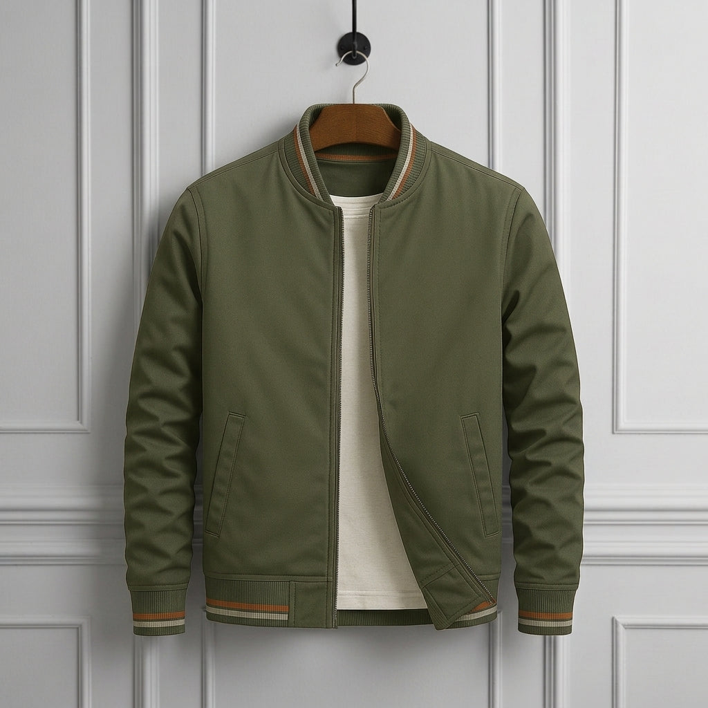 Bomber Jacket Polyester Ribbed Collar Full Zip – Arden