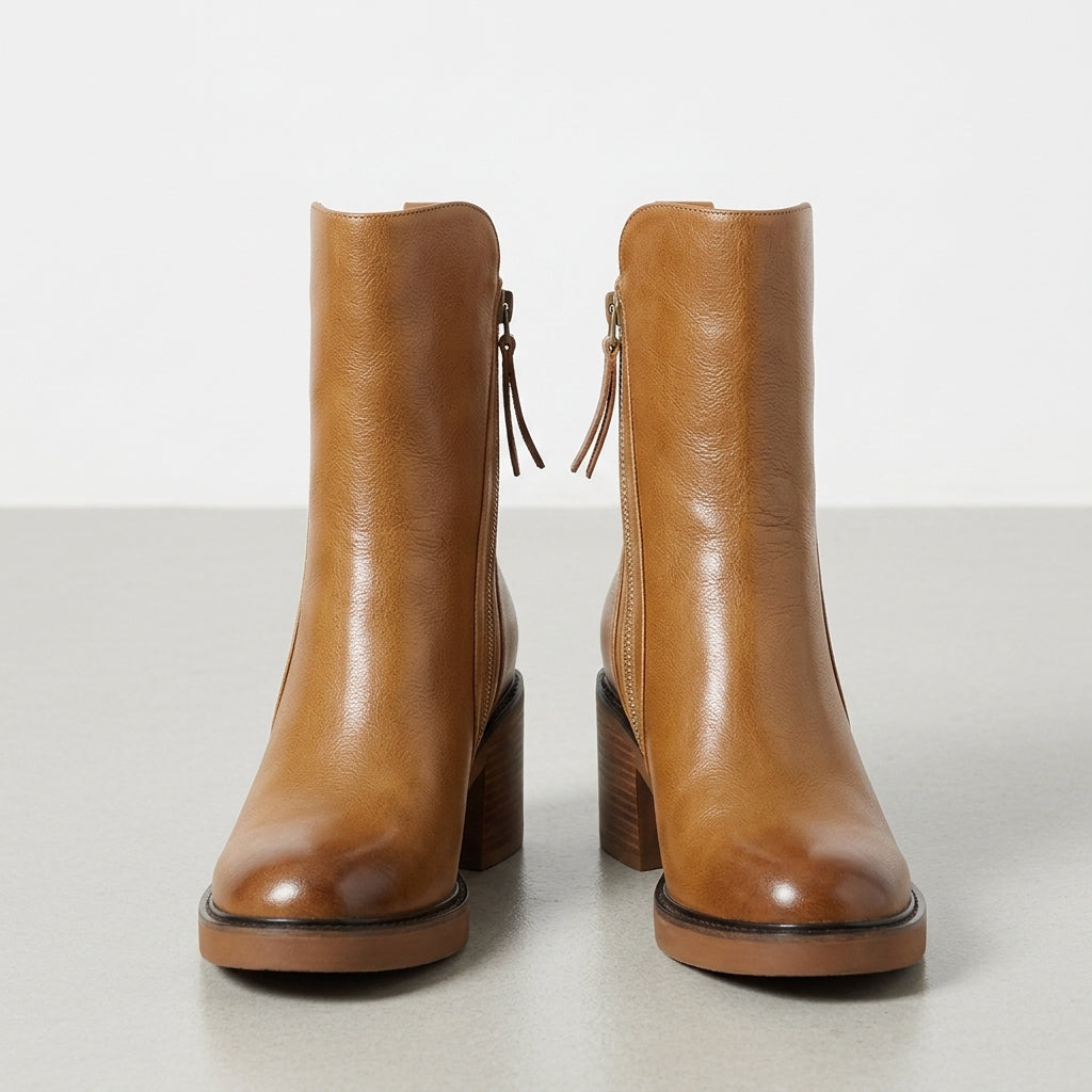 Women's Faux Leather Block-Heel Ankle Boots Side-Zip – Marlowe
