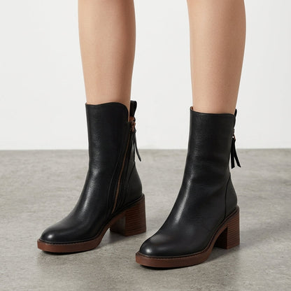 Women's Faux Leather Block-Heel Ankle Boots Side-Zip – Marlowe