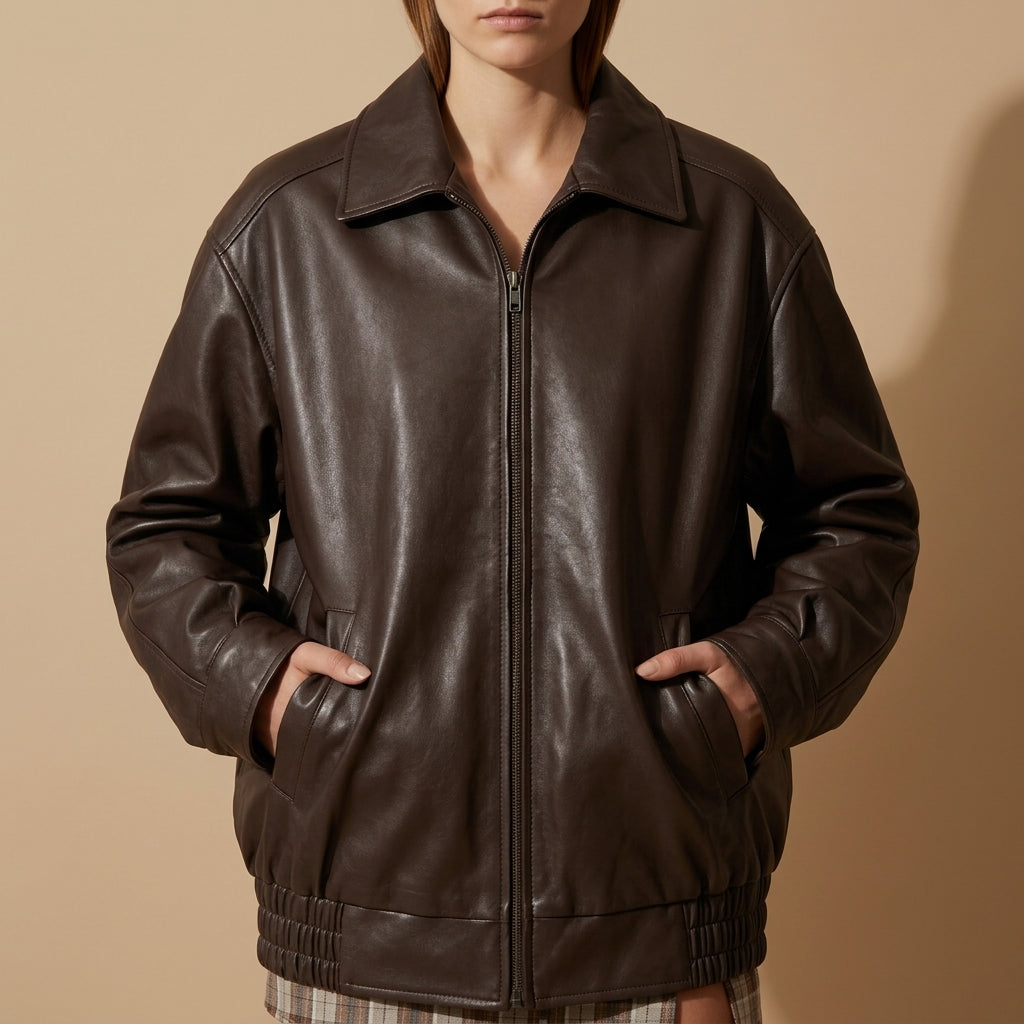 Women's Faux Leather Oversized Bomber Jacket Relaxed Fit – Sloane