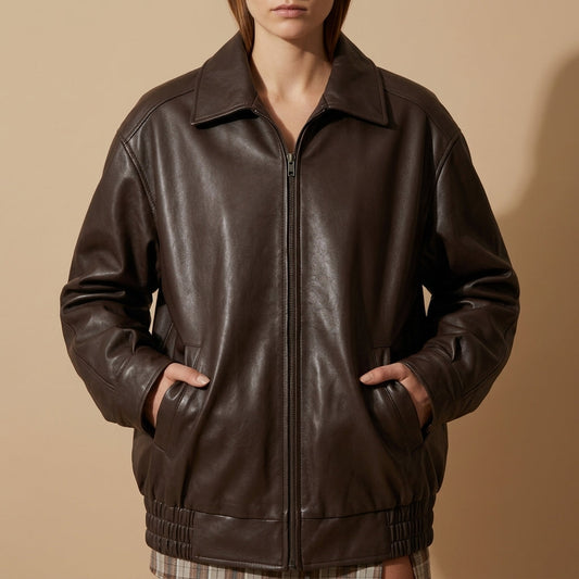 Women's Faux Leather Oversized Bomber Jacket Relaxed Fit – Sloane
