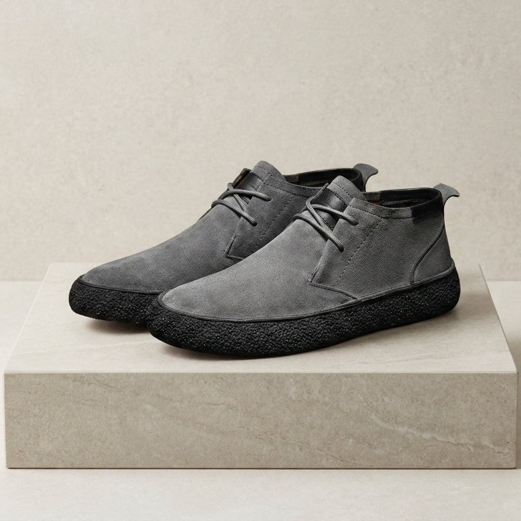 Lace-Up Mid-Top Shoes Faux Leather Textured Sole – Rowan