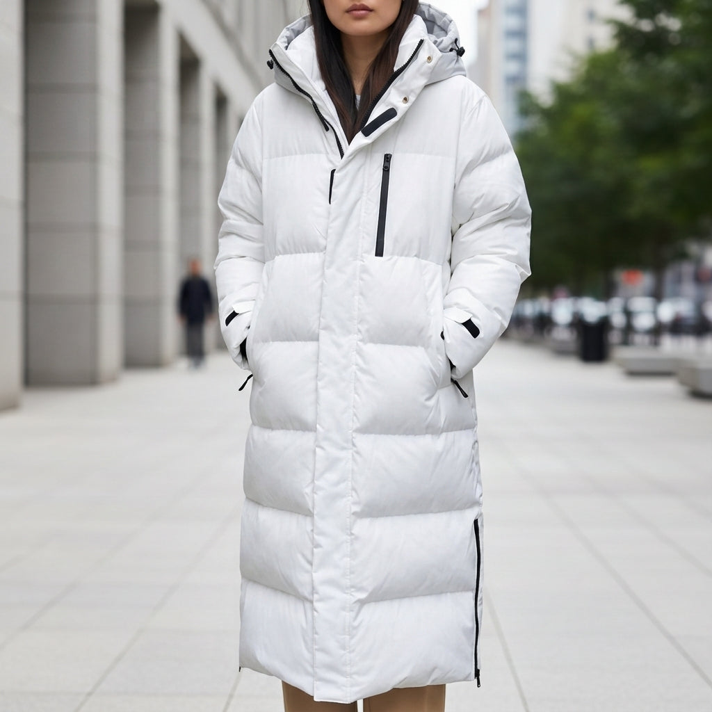 Women's Quilted Hooded Puffer Parka Waterproof Long Cut – Alpine