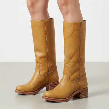 Women's Faux Leather Knee-High Stacked-Heel Boots – Elara
