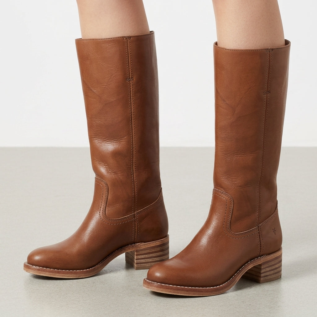 Women's Faux Leather Knee-High Stacked-Heel Boots – Elara
