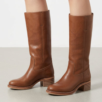 Women's Faux Leather Knee-High Stacked-Heel Boots – Elara