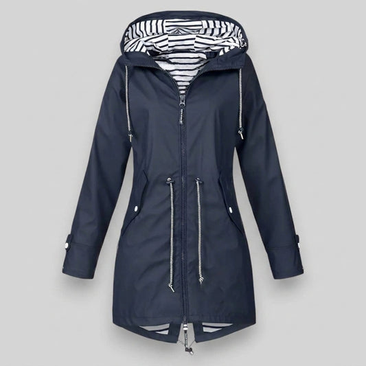 Waterproof Hooded Rain Jacket with Drawcord Waist – Maren
