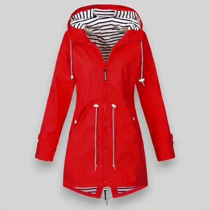 Waterproof Hooded Rain Jacket with Drawcord Waist – Maren