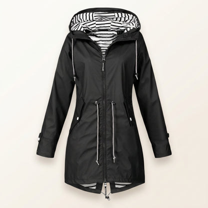 Waterproof Hooded Rain Jacket with Drawcord Waist – Maren