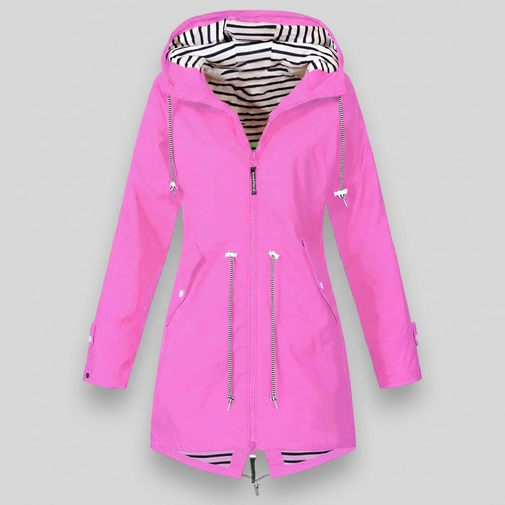 Waterproof Hooded Rain Jacket with Drawcord Waist – Maren