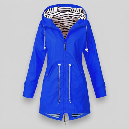 Waterproof Hooded Rain Jacket with Drawcord Waist – Maren