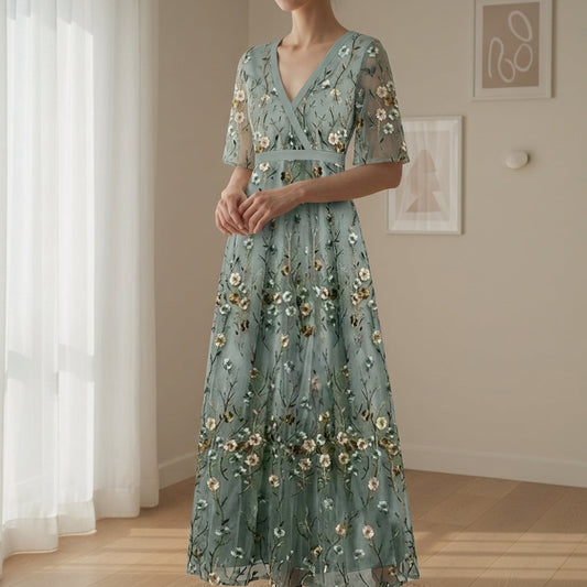 Women's Floral Embroidered Maxi Dress Elegant Style – Elara