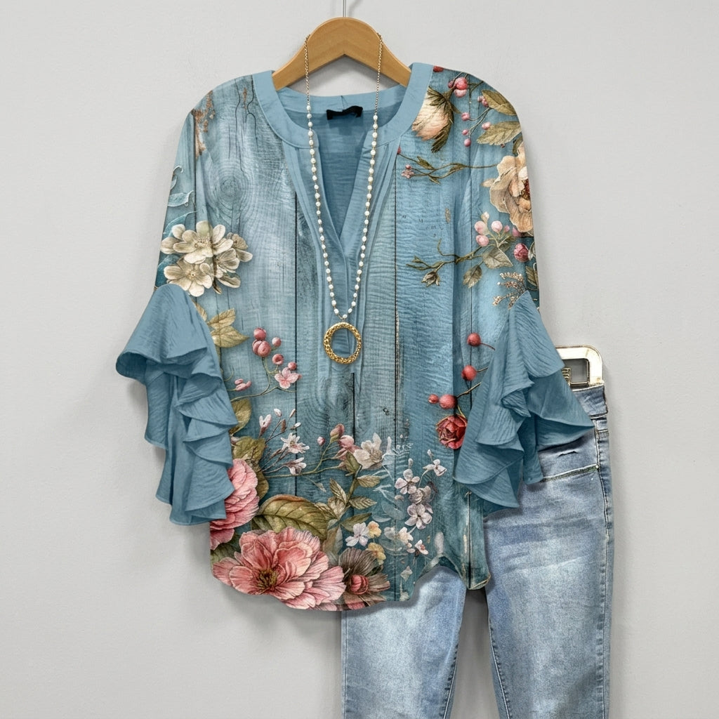 Floral Ruffle Blouse for Women Lightweight Relaxed Fit – Marielle