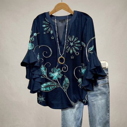 Floral Ruffle Blouse for Women Lightweight Relaxed Fit – Marielle