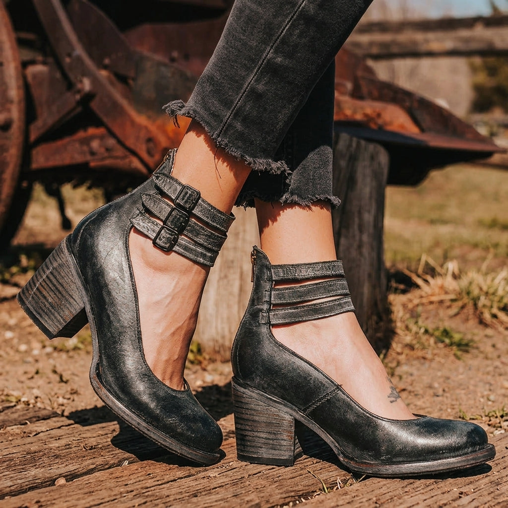 Women's Faux Leather Buckle Heeled Sandals – Valentina