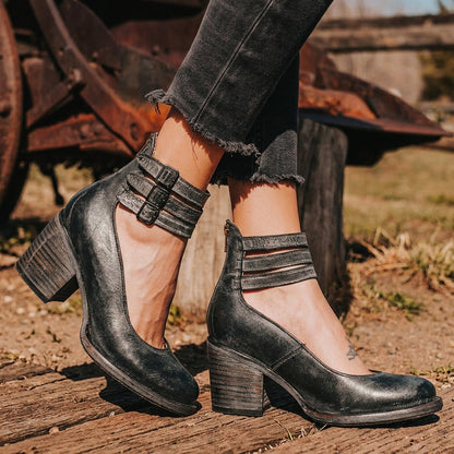Women's Faux Leather Buckle Heeled Sandals – Valentina