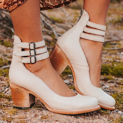 Women's Faux Leather Buckle Heeled Sandals – Valentina