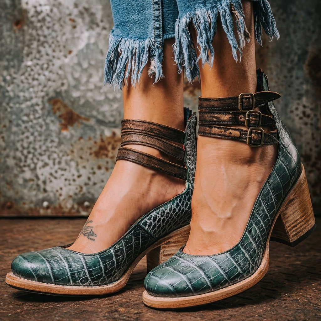Women's Faux Leather Buckle Heeled Sandals – Valentina