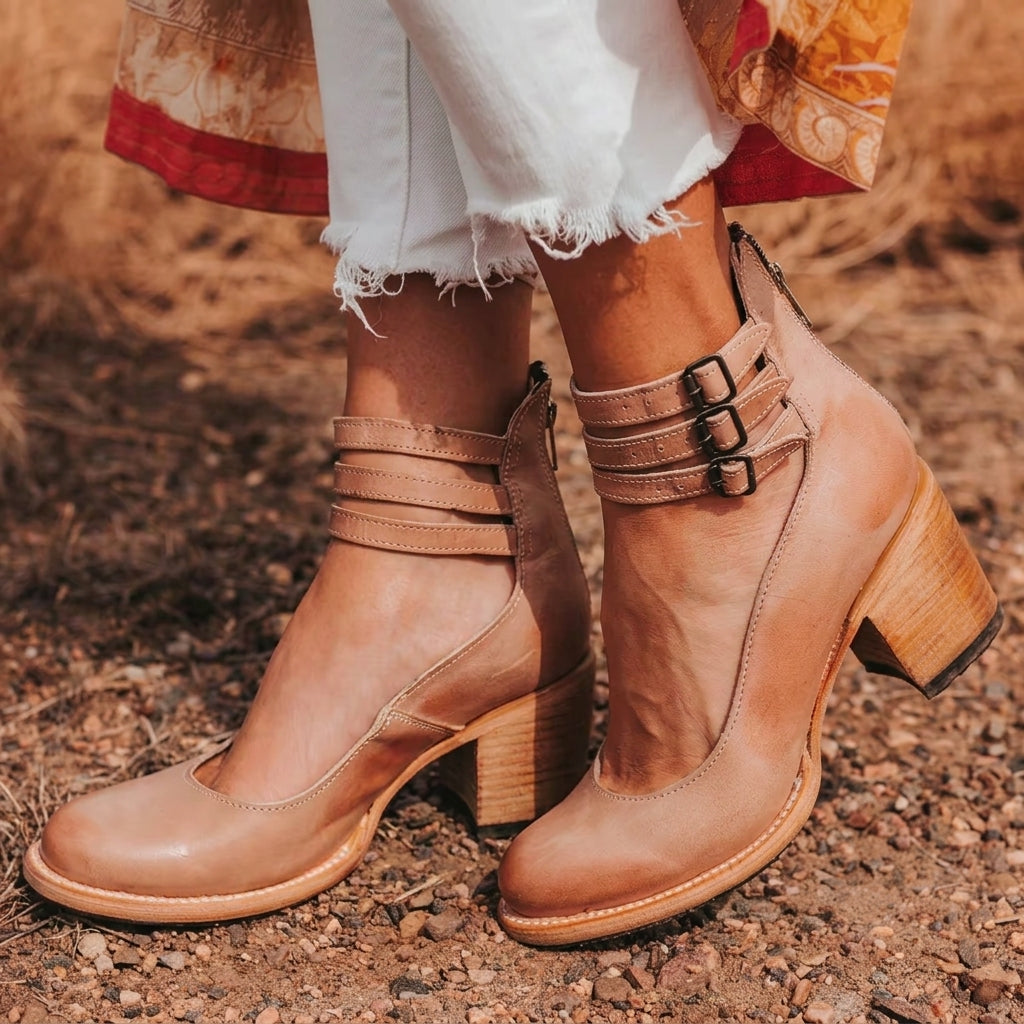 Women's Faux Leather Buckle Heeled Sandals – Valentina