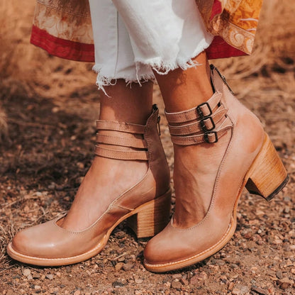 Women's Faux Leather Buckle Heeled Sandals – Valentina