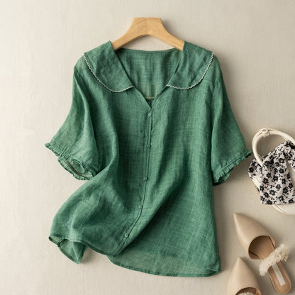 Women’s Sailor Collar Cotton Blend Blouse with Button Details – Lucia