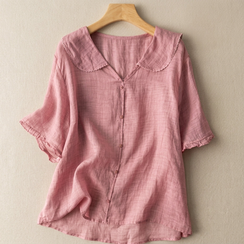 Women’s Sailor Collar Cotton Blend Blouse with Button Details – Lucia