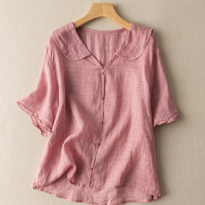 Women’s Sailor Collar Cotton Blend Blouse with Button Details – Lucia