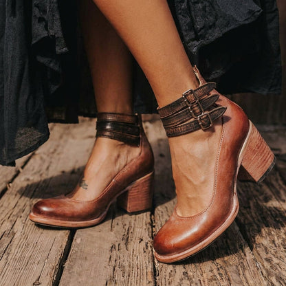 Women's Faux Leather Buckle Heeled Sandals – Valentina