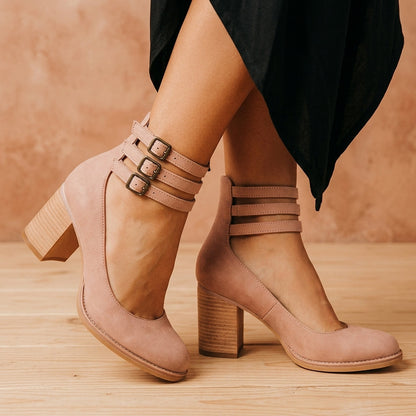 Women's Faux Leather Buckle Heeled Sandals – Valentina