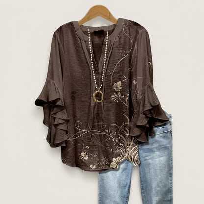 Floral Ruffle Blouse for Women Lightweight Relaxed Fit – Marielle