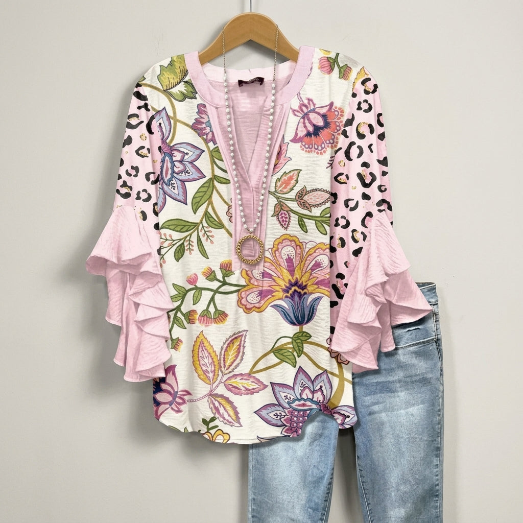 Floral Ruffle Blouse for Women Lightweight Relaxed Fit – Marielle