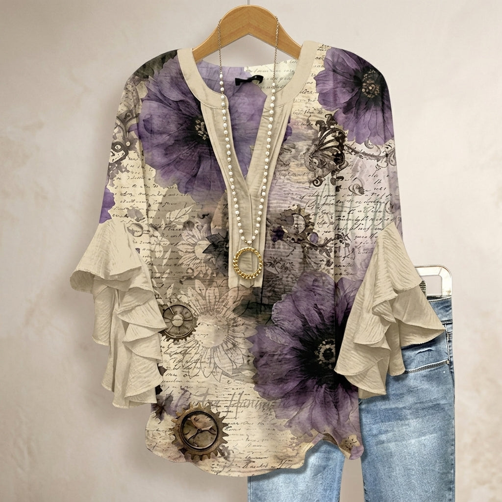 Floral Ruffle Blouse for Women Lightweight Relaxed Fit – Marielle