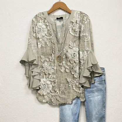 Floral Ruffle Blouse for Women Lightweight Relaxed Fit – Marielle