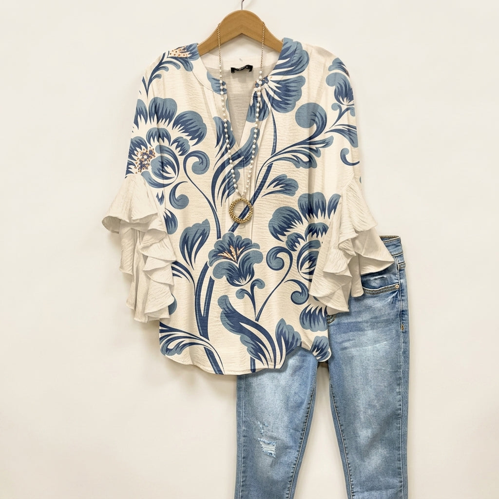 Floral Ruffle Blouse for Women Lightweight Relaxed Fit – Marielle